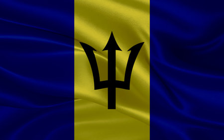 3d waving realistic silk national flag of Barbados. Happy national day Barbados flag background. close upの写真素材