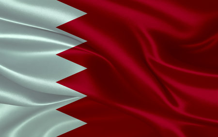 3d waving realistic silk national flag of Bahrain. Happy national day Bahrain flag background. close upの写真素材