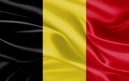 3d waving realistic silk national flag of Belgium. Happy national day Belgium flag background. close upの写真素材