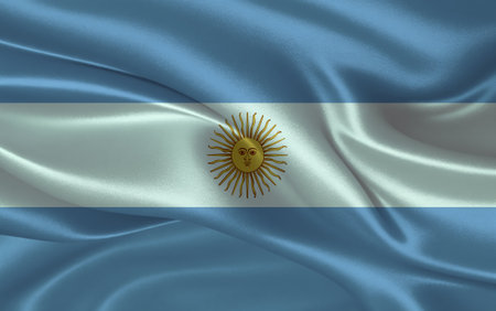 3d waving realistic silk national flag of Argentina. Happy national day Argentina flag background. close upの写真素材