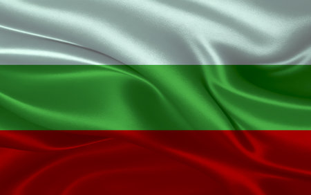 3d waving realistic silk national flag of Bulgaria. Happy national day Bulgaria flag background. close upの写真素材