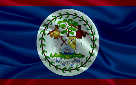 3d waving realistic silk national flag of Belize. Happy national day Belize flag background. close upの写真素材