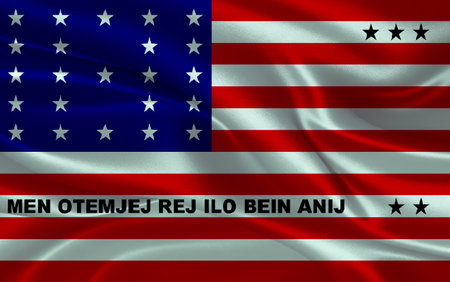 3d waving realistic silk national flag of Bikini Atoll. Happy national day Bikini Atoll flag background. close upの写真素材