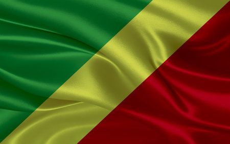 3d waving realistic silk national flag of Republic of the Congo. Happy national day Republic of the Congo flag background. close upの写真素材