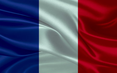 3d waving realistic silk national flag of France. Happy national day France flag background. close upの写真素材