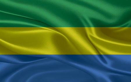 3d waving realistic silk national flag of Gabon. Happy national day Gabon flag background. close upの写真素材