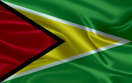 3d waving realistic silk national flag of Guyana. Happy national day Guyana flag background. close upの写真素材