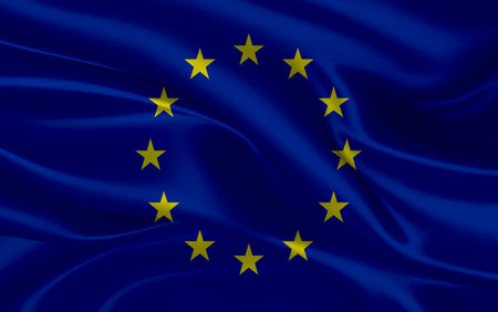 3d waving realistic silk national flag of European Union background. close upの写真素材