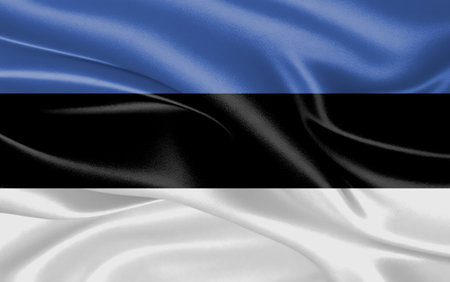 3d waving realistic silk national flag of Estonia. Happy national day Estonia flag background. close upの写真素材