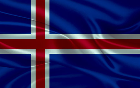 3d waving realistic silk national flag of Iceland. Happy national day Iceland flag background. close upの写真素材