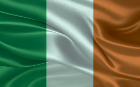 3d waving realistic silk national flag of Ireland. Happy national day Ireland flag background. close upの写真素材