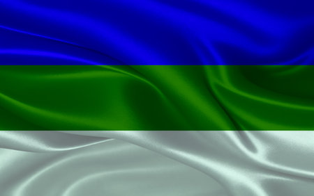 3d waving realistic silk national flag of Komi. Happy national day Komi flag background. close upの写真素材