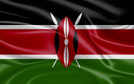 3d waving realistic silk national flag of Kenya. Happy national day Kenya flag background. close upの写真素材