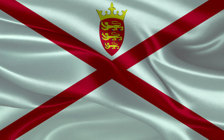 3d waving realistic silk national flag of Jersey. Happy national day Jersey flag background. close upの写真素材