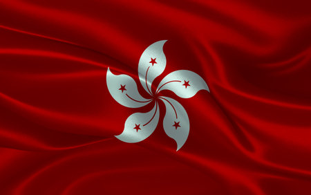 3d waving realistic silk national flag of Hongkong. Happy national day Hongkong flag background. close upの写真素材
