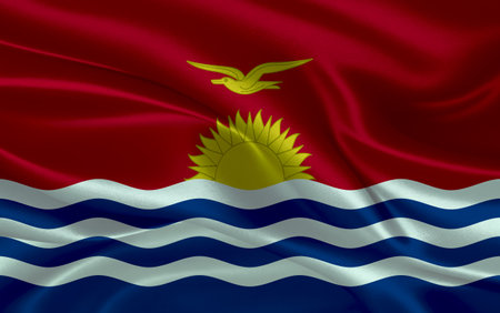 3d waving realistic silk national flag of Kiribati. Happy national day Kiribati flag background. close upの写真素材