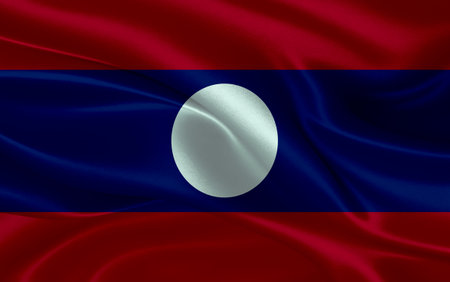 3d waving realistic silk national flag of Laos. Happy national day Laos flag background. close upの写真素材