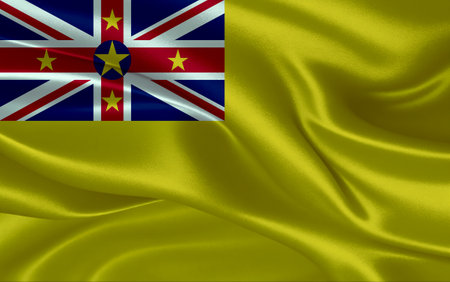 3d waving realistic silk national flag of Niue. Happy national day Niue flag background. close upの写真素材