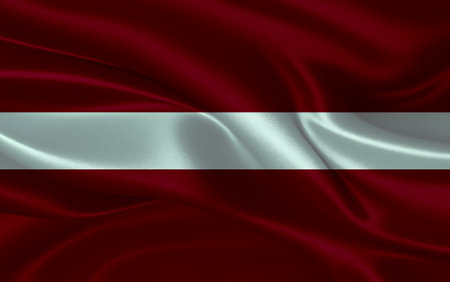 3d waving realistic silk national flag of Latvia. Happy national day Latvia flag background. close upの写真素材