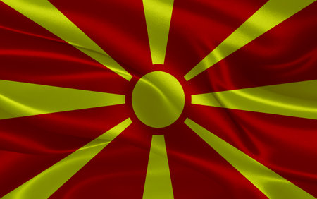3d waving realistic silk national flag of Macedonia. Happy national day Macedonia flag background. close upの写真素材
