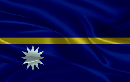 3d waving realistic silk national flag of Nauru. Happy national day Nauru flag background. close upの写真素材