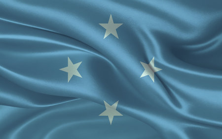3d waving realistic silk national flag of Micronesia Federated state. Happy national day Micronesia Federated state flag background. close upの写真素材