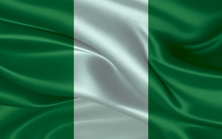 3d waving realistic silk national flag of Nigeria. Happy national day Nigeria flag background. close upの写真素材
