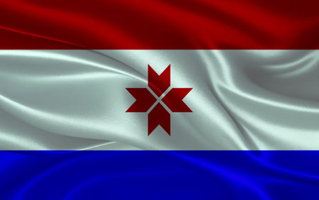 3d waving realistic silk national flag of Mordovia. Happy national day Mordovia flag background. close upの写真素材
