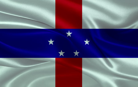 3d waving realistic silk national flag of Netherlands Antilles. Happy national day Netherlands Antilles flag background. close upの写真素材