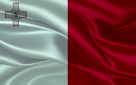 3d waving realistic silk national flag of Malta. Happy national day Malta flag background. close upの写真素材