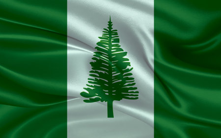 3d waving realistic silk national flag of Norfolk Island. Happy national day Norfolk Island flag background. close upの写真素材