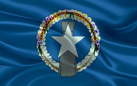 3d waving realistic silk national flag of Nothern Mariana Island. Happy national day Nothern Mariana Island flag background. close upの写真素材