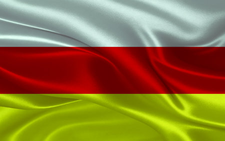 3d waving realistic silk national flag of South Ossetia. Happy national day South Ossetia flag background. close upの写真素材