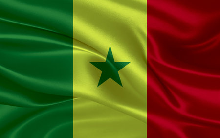 3d waving realistic silk national flag of Senegal. Happy national day Senegal flag background. close upの写真素材