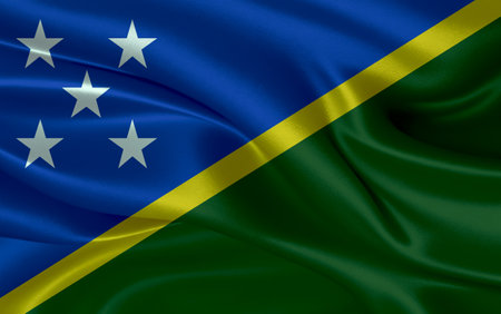 3d waving realistic silk national flag of Solomon Island. Happy national day Solomon Island flag background. close upの写真素材