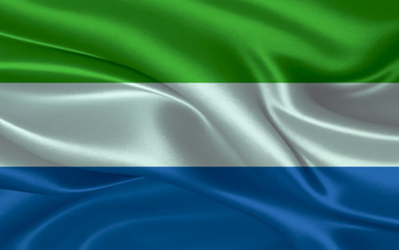3d waving realistic silk national flag of Sierra Leone. Happy national day Sierra Leone flag background. close upの写真素材