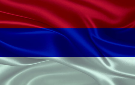 3d waving realistic silk national flag of Republika Srpska. Happy national day Republika Srpska flag background. close upの写真素材