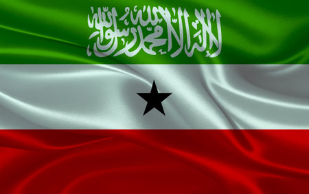 3d waving realistic silk national flag of Somaliland. Happy national day Somaliland flag background. close upの写真素材