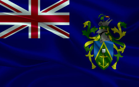 3d waving realistic silk national flag of Pitcairn Island. Happy national day Pitcairn Island flag background. close upの写真素材