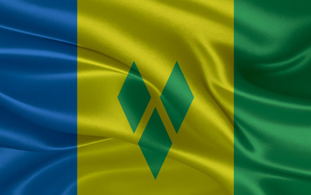 3d waving realistic silk national flag of Saint Vincent and the Grenadines. Happy national dayの写真素材