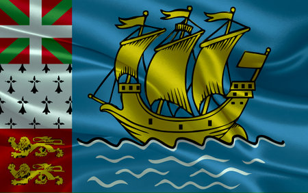 3d waving realistic silk national flag of Saint Pierre and Miquelon. Happy national day Saint Pierre and Miquelon. close upの写真素材