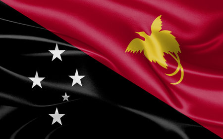 3d waving realistic silk national flag of Papua New Guinea. Happy national day Papua New Guinea flag background. close upの写真素材