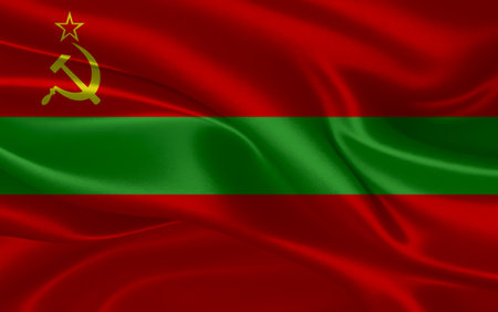 3d waving realistic silk national flag of Transnistria. Happy national day Transnistria flag background. close upの写真素材
