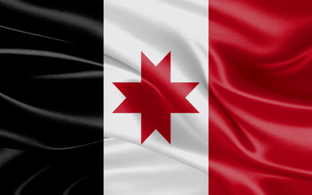 3d waving realistic silk national flag of Udmurtia. Happy national day Udmurtia flag background. close upの写真素材