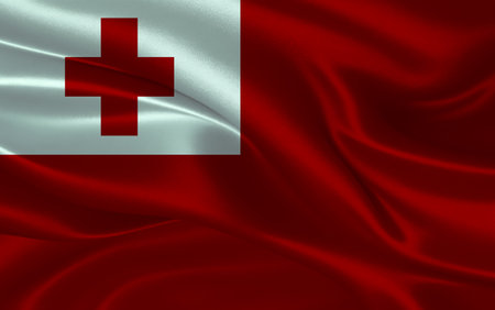 3d waving realistic silk national flag of Tonga. Happy national day Tonga flag background. close upの写真素材