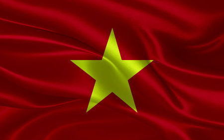 3d waving realistic silk national flag of Vietnam. Happy national day Vietnam flag background. close upの写真素材