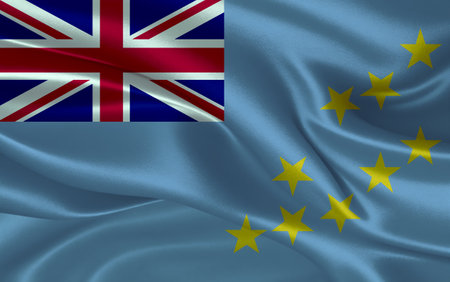 3d waving realistic silk national flag of Tuvalu. Happy national day Tuvalu flag background. close upの写真素材