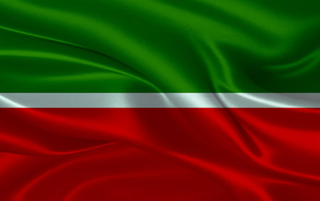 3d waving realistic silk national flag of Tatarstan. Happy national day Tatarstan flag background. close upの写真素材