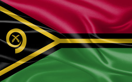 3d waving realistic silk national flag of Vanuatu. Happy national day Vanuatu flag background. close upの写真素材