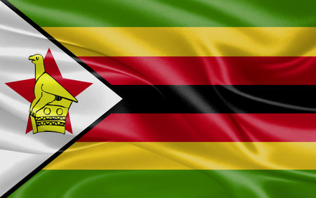 3d waving realistic silk national flag of Zimbabwe. Happy national day Zimbabwe flag background. close upの写真素材
